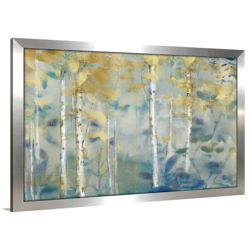 «Gilded Forest II», reproduction de peinture acrylique, H 33,5 po x l 49,5 po x P 1 po, Encadrement argenté