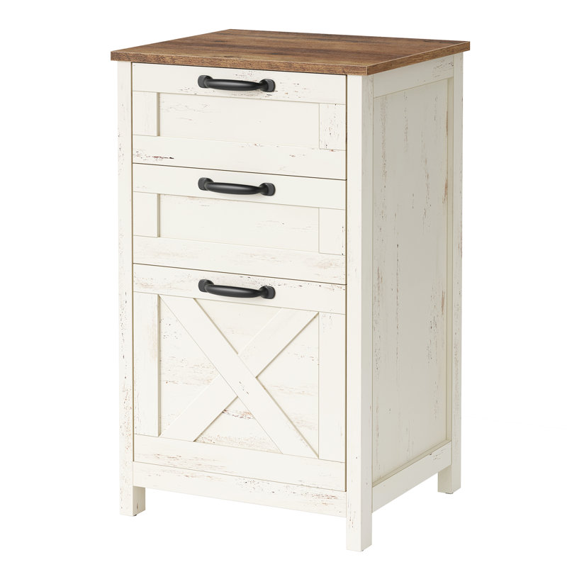 File Cabinet, 3-Drawer Office Storage Cabinet, Adjustable Rail, Modern Farmhouse Printer Stand, White And Brown