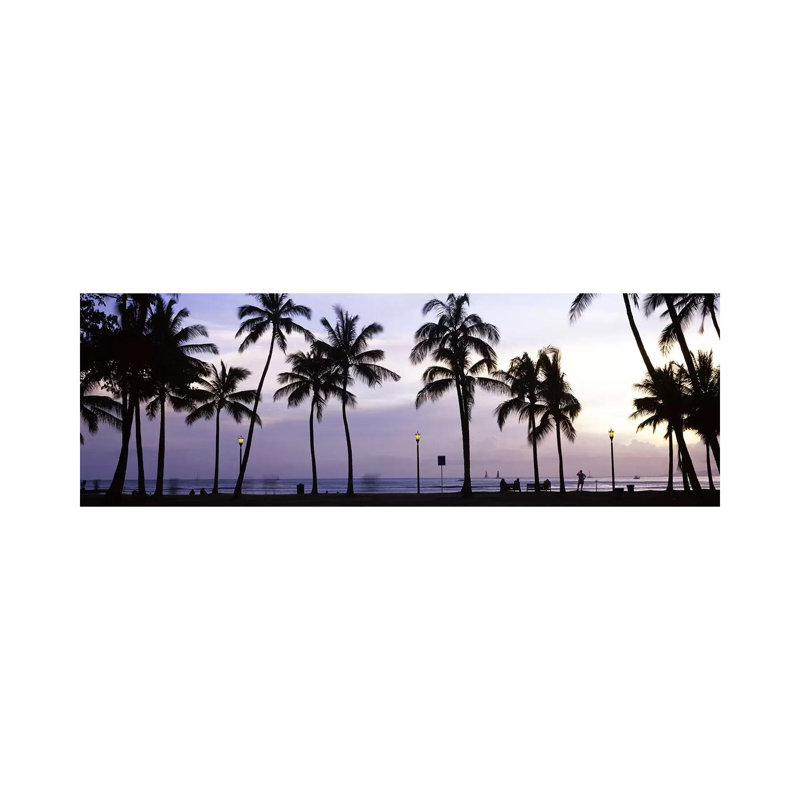 Palm Trees On The Beach, Waikiki, Honolulu, Oahu, Hawaii, USA - Wrapped Canvas Panoramic Print