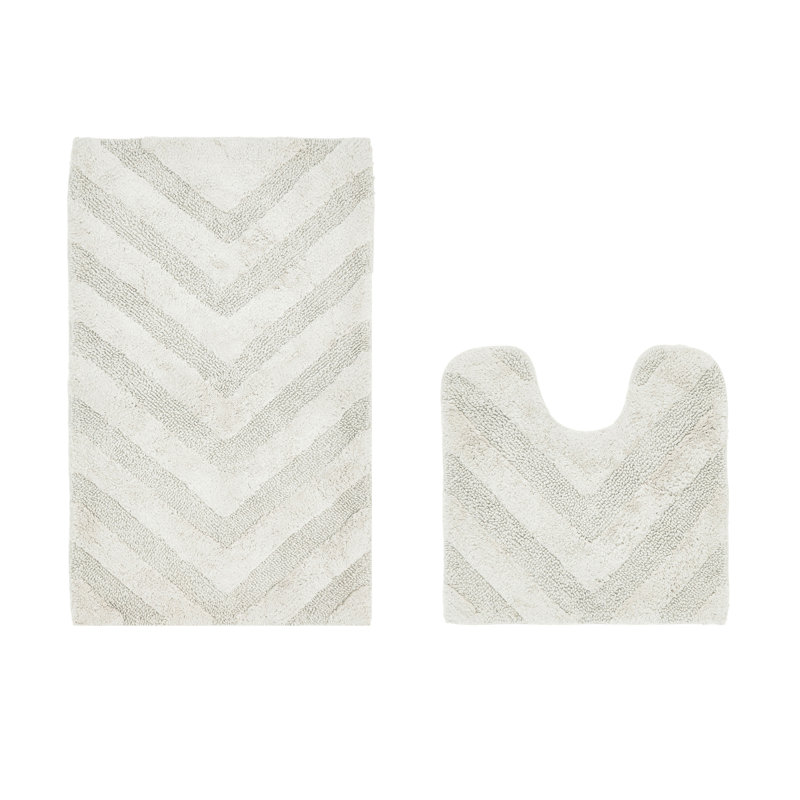Annaclara Premium 100% Cotton 2 Piece Bath Rug Sets with Non-Slip Backing, Machine Washable, Luxurious Chervon Pattern Super Absorbent & Tufted Weave Bath Mat for Bathroom, Shower, and Tub