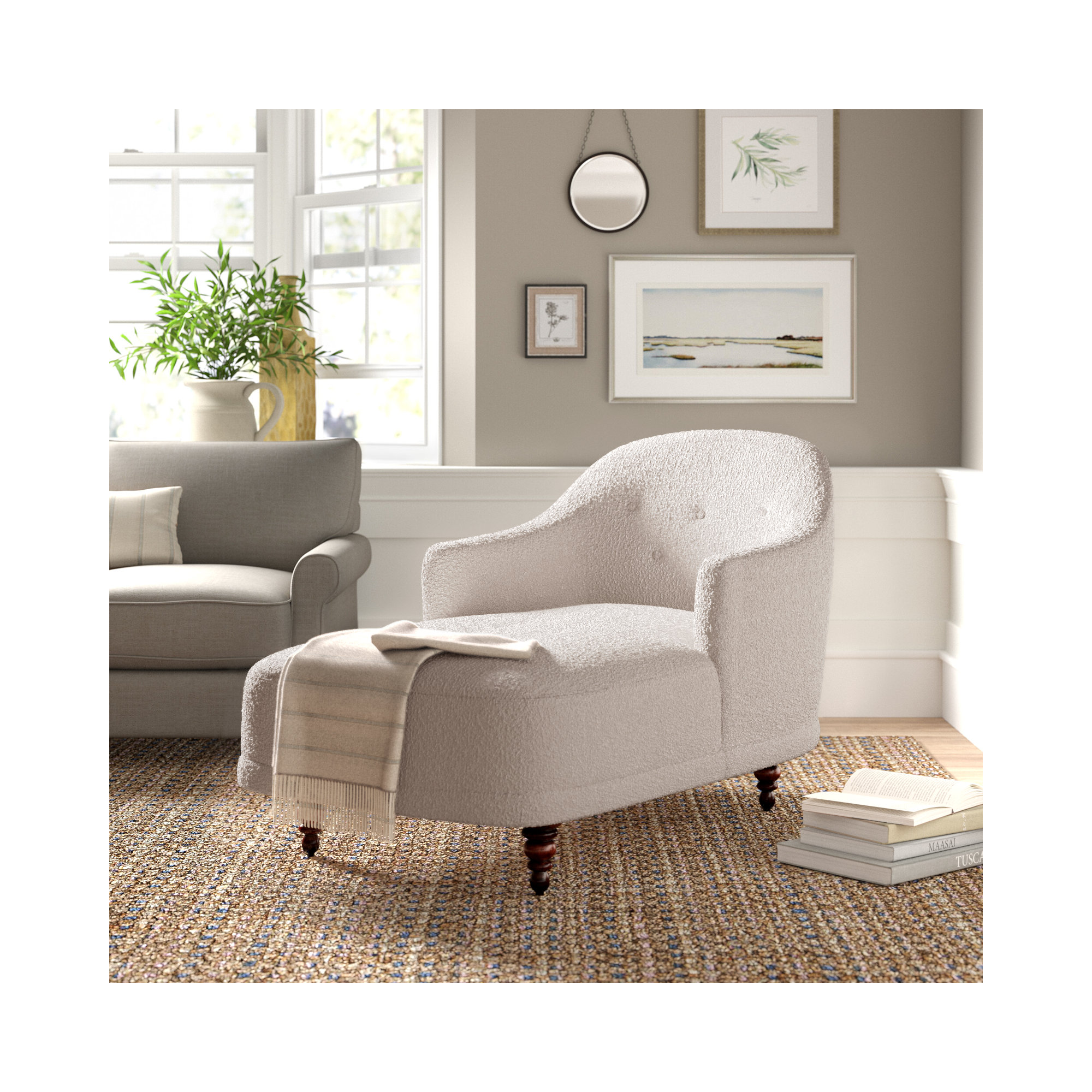 Upholstered Chaise Lounge, Knoll Sand 95% Polyester/5% Acrylic