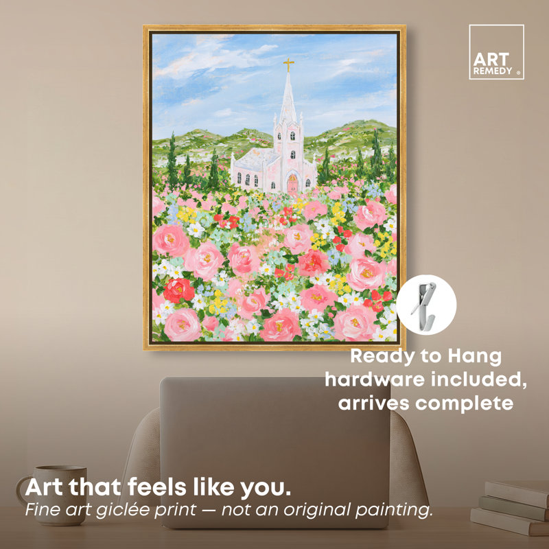 Blooming Chapel Framed Canvas Print Evelyn by, 26" H x 22" W, Encadrement doré