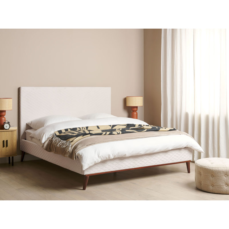 Adamira Upholstered Velvet Bed, Super King (6'), Brown/White