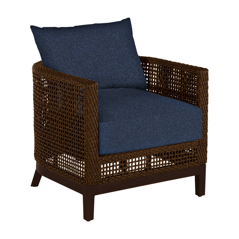 Peninsula N-Dura Resin Wicker Outdoor Barrel Chair, Mahogany/Chestnut, No welt + Standard fill, Intermix Indigo