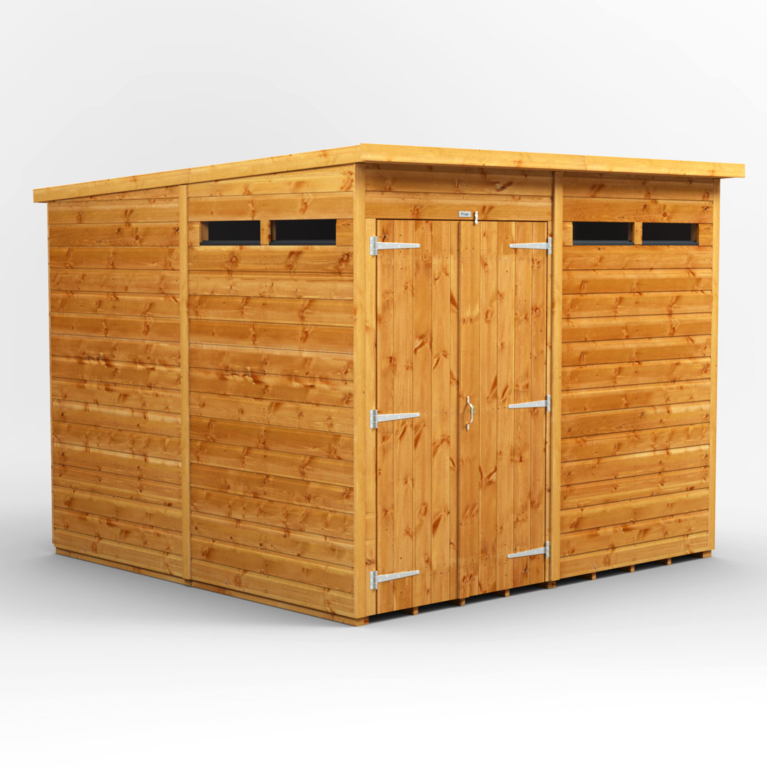 Powersheds 8 x 8ft Timber Tongue & Groove Pent Garden Shed Security Shed Double Door