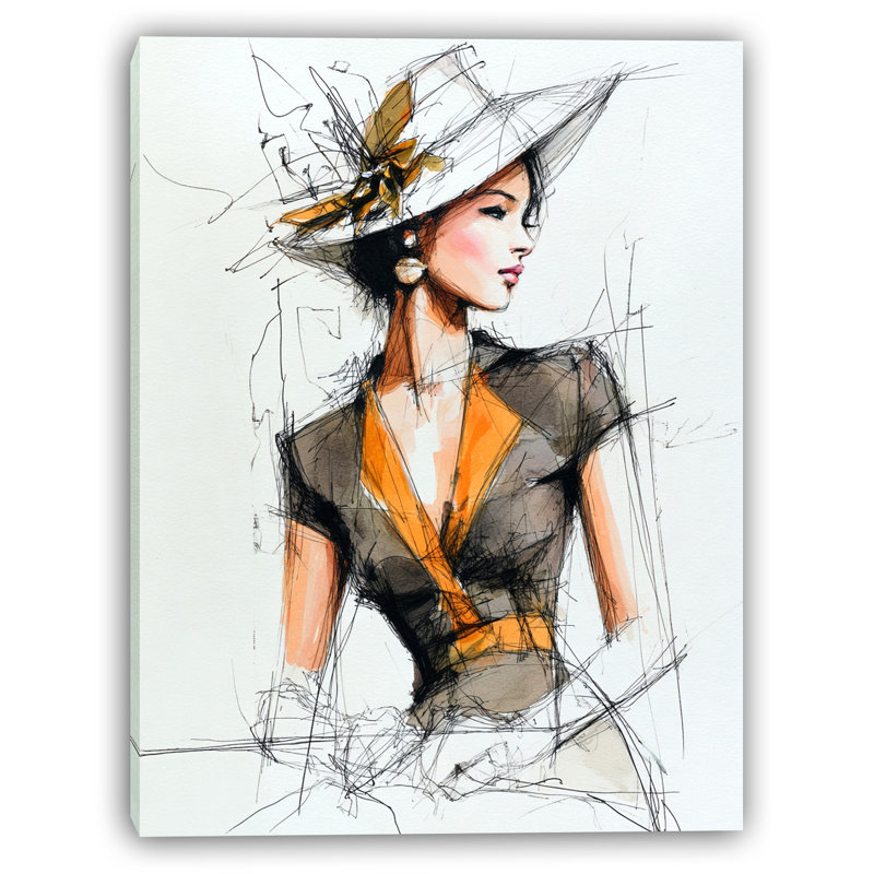 Golden Hat Elegance Wrapped Canvas Wall Art