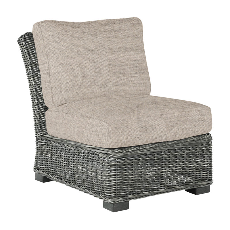Rustic Woven Sectional Slipper Chair, Slate Gray, Dove Sunbrella® Linen, Welt