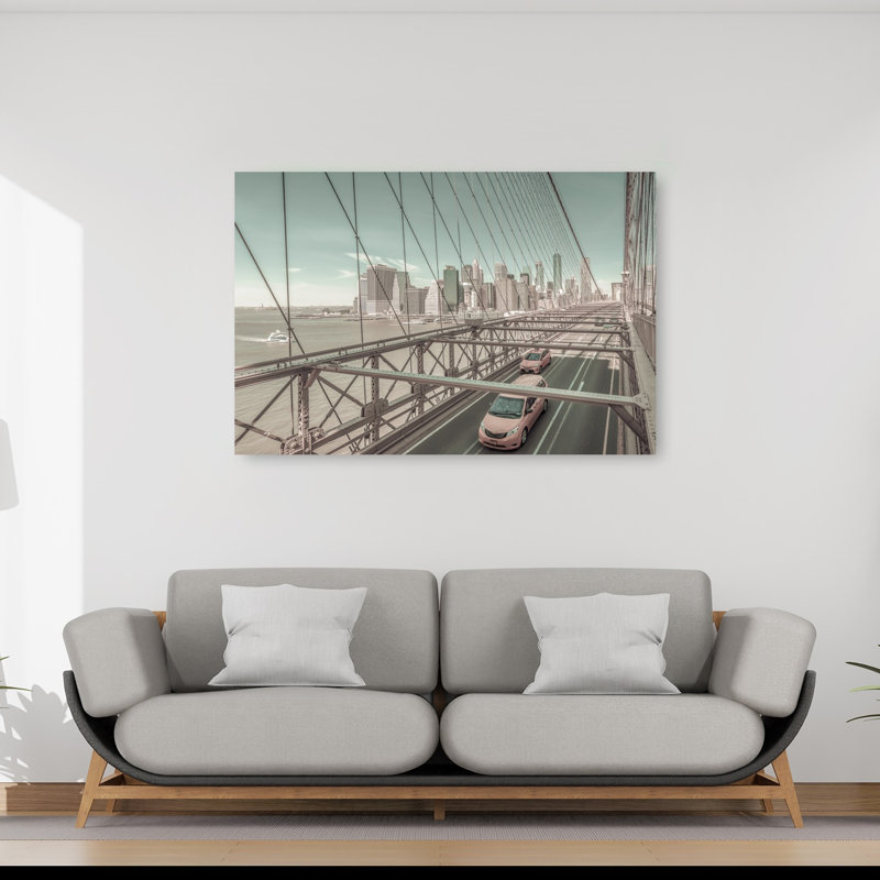 «Brooklyn Bridge Skyline Retro Vintage Abstract Architecture City», reproduction d'art murale, H 40 po x l 60 po