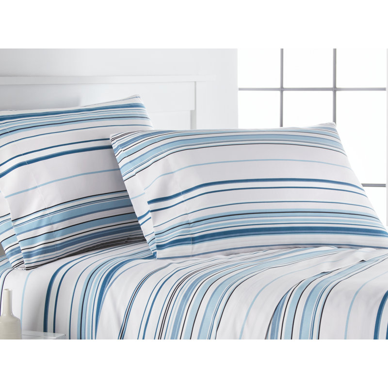 King Coastal Blue Striped Microfiber Sheet Set