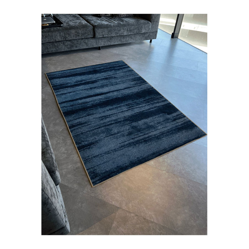 Tapis décoratif moderne à motif abstrait bleu et bleu marine lavable à la machine, Rectangle 2 pi 6 po x 4 pi 11 po
