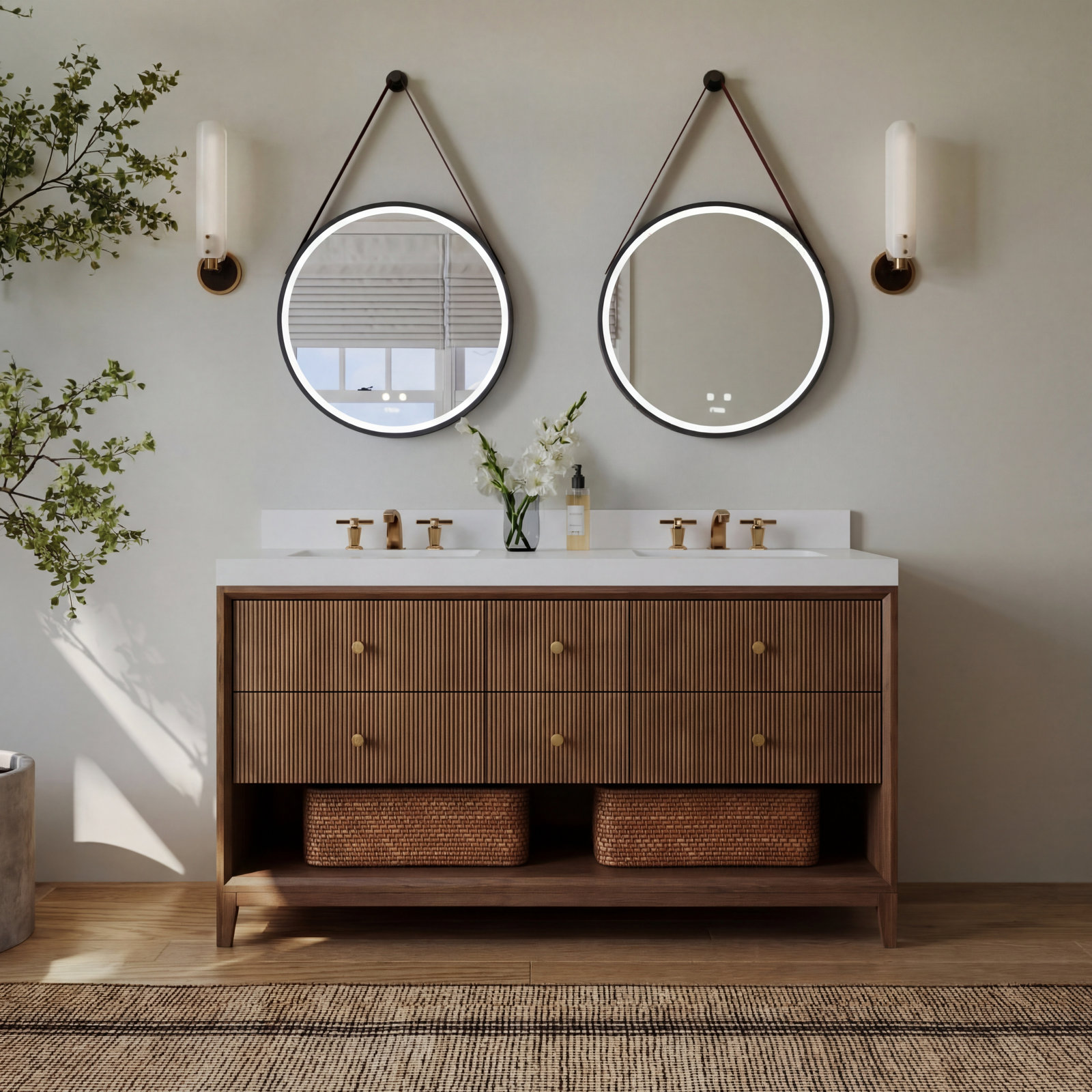 Momo Oak Single Bathroom Vanity, 60", Chestnut Oak