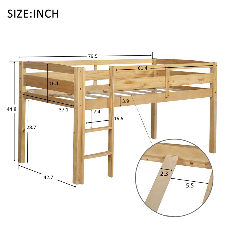 May Kids Twin Loft Bed, Natural