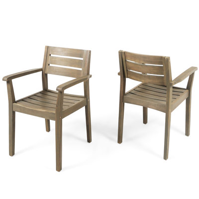 2 Dining Chairs, Wood, Gray. Perfect For Outdoor Spaces Of Backyard, Poolside, Garden. Construction, 350 Lbs Weight Limit Load Capacity
