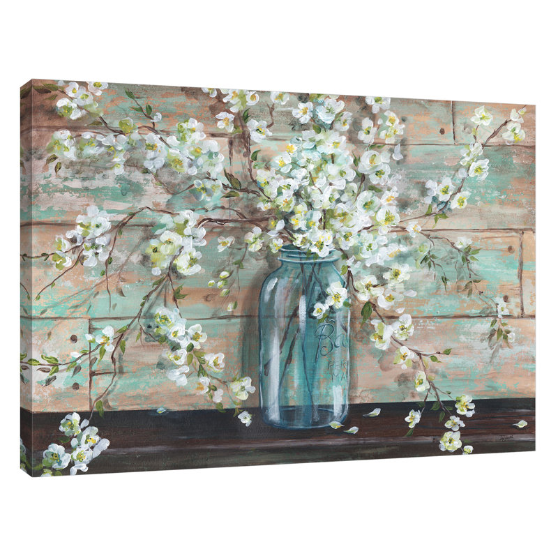 « Blossoms in Mason Jar  par Tre Sorelle, reproduction sur toile tendue, H 12 po x l 16 po x P 1,5 po