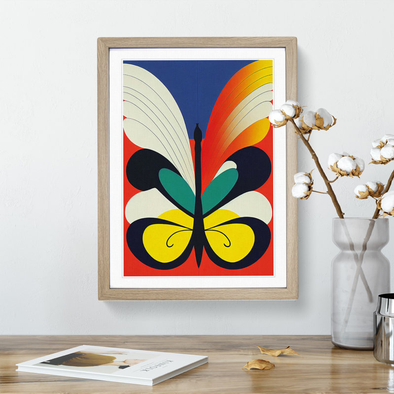 Butterfly in Abstract No.4 - Wall Art, 48cm H x 36cm W, Oak Framed, White