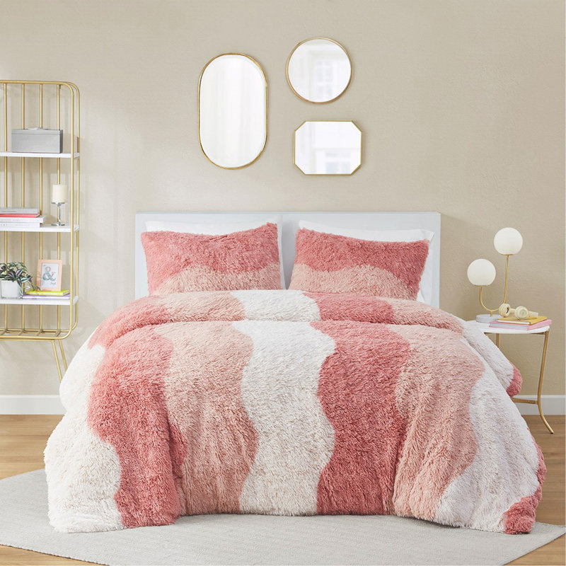 Ensemble d'édredon en fausse fourrure, Édredon simple / simple TG + 2 taies décoratives