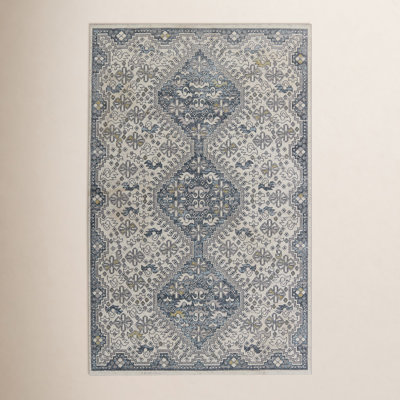 Phoebe Cream Blue Machine Washable Oriental Rug