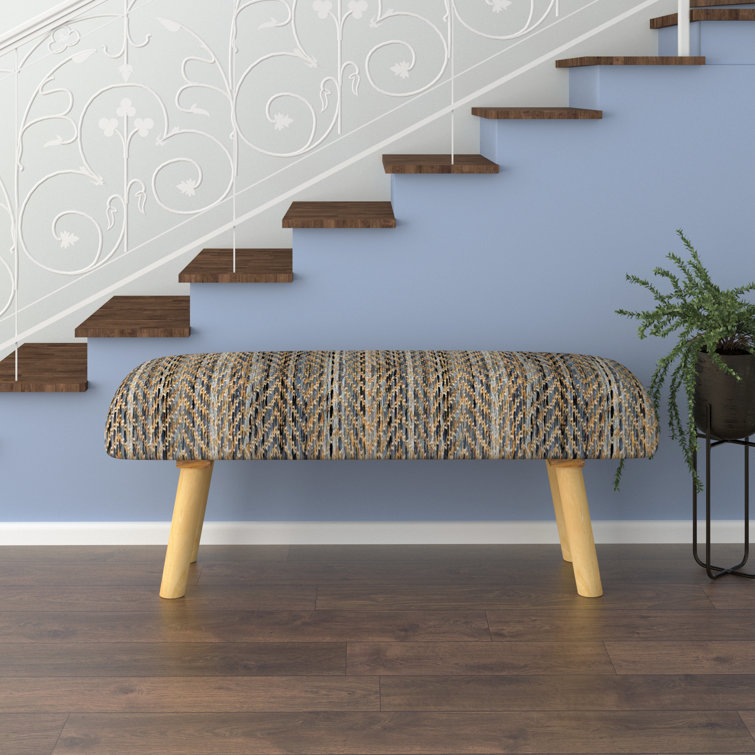 Modern Boho Blue/Brown Handmade Striped Upholstered Accent Bench