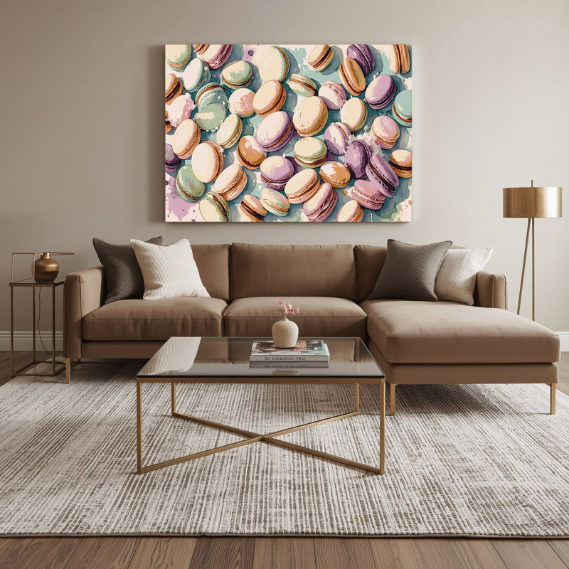 Dessert, macarons sur toile beige, H 20 po x l 24 po