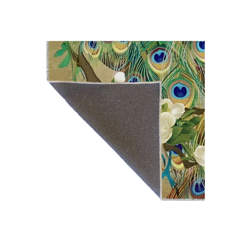 Tapis décoratif moderne vert à motif de paon surré vert, Rectangle 5'1" x 7'7" Rug Pad Included