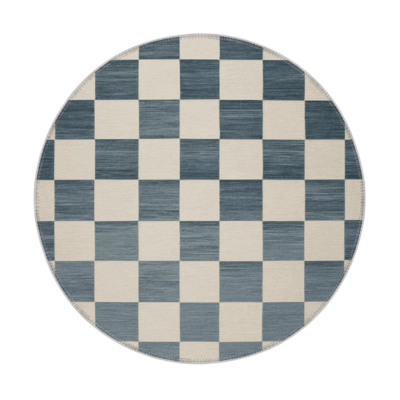 Tapis d'intérieur et d'extérieur à carreaux beige, Rond 5 pi