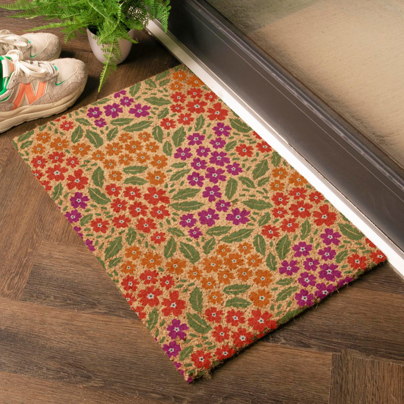 Floral Pattern Coir Doormat, 40cm W x 60cm L