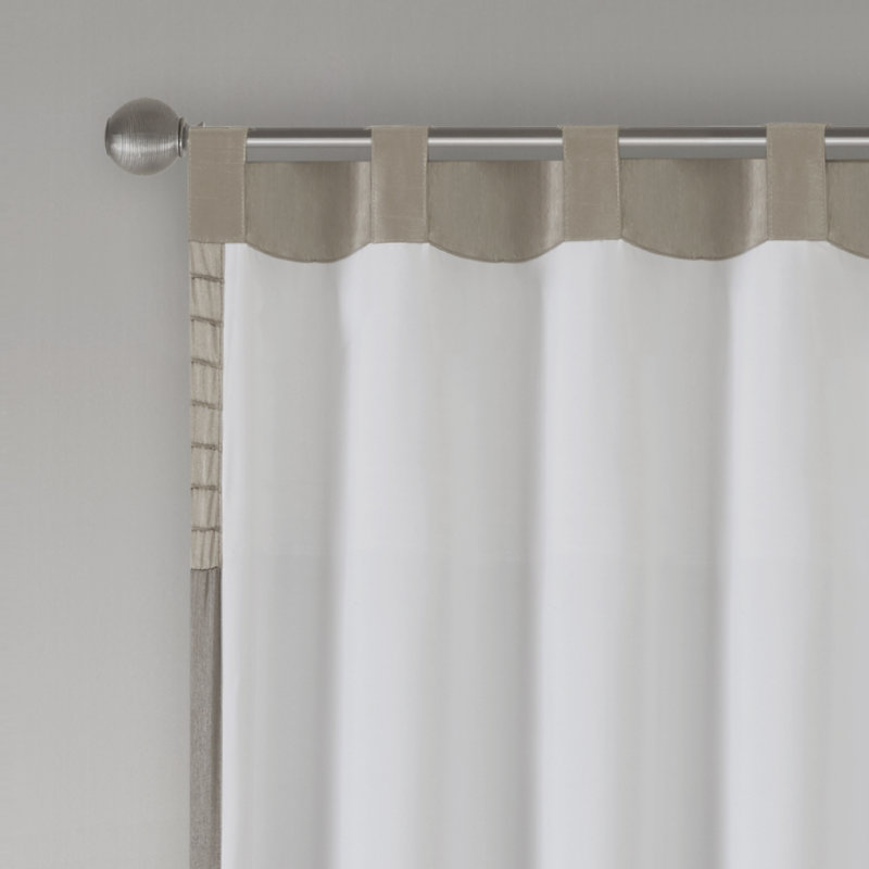 Ivory and Taupe Faux Silk Light-Filtering Curtain Panel