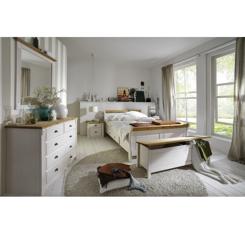 Eva 53cm W Wood Bedside Table, White/Leach-coloured