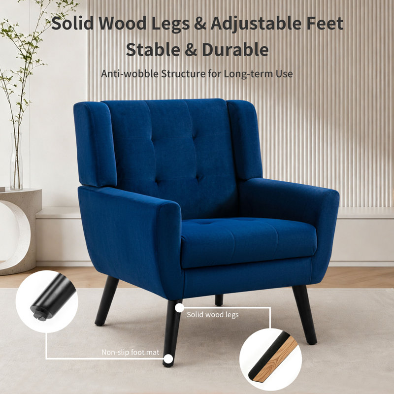 Tufted Upholstered Wide Back Armchair（Set of 2）, Marine Velvet