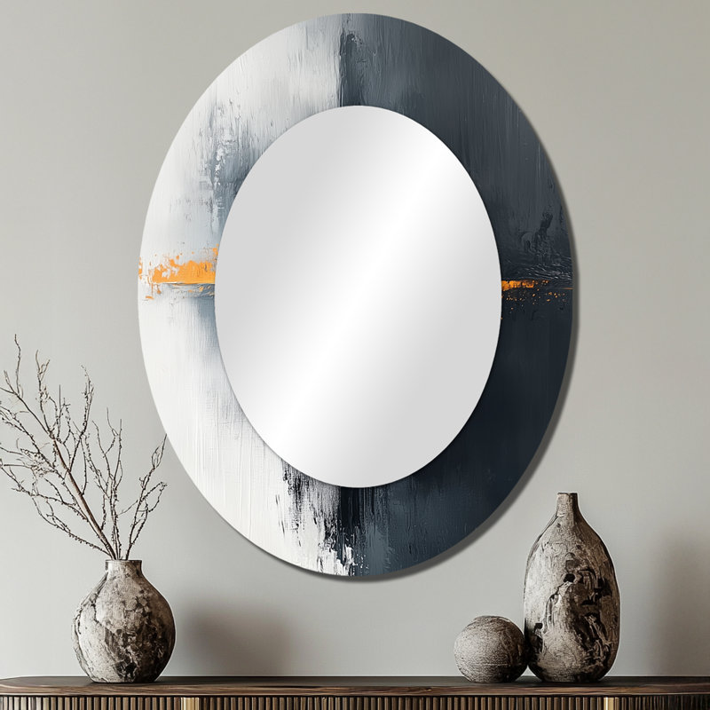 Black And Gold Converge Dream II - Gold Modern Oval Wall Mirror, 40" x 30"