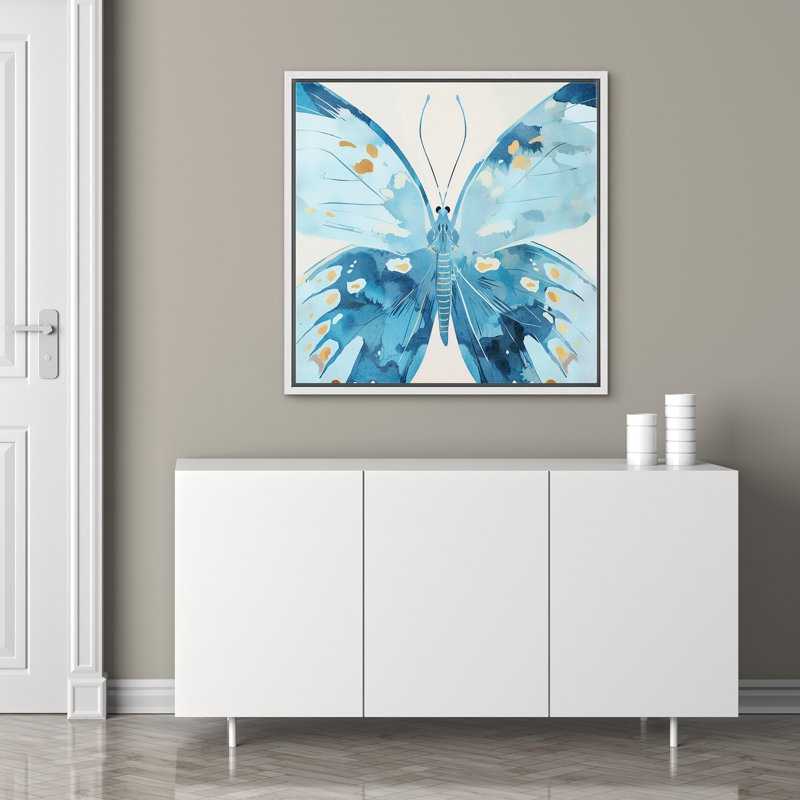 Blue Butterfly, 24" H x 24" W, White Floater Frame