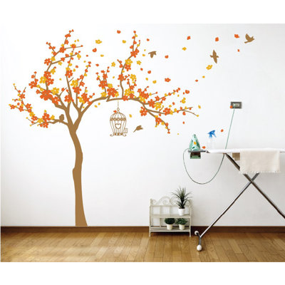 Décalcomanie murale Arbre en fleurs et oiseaux