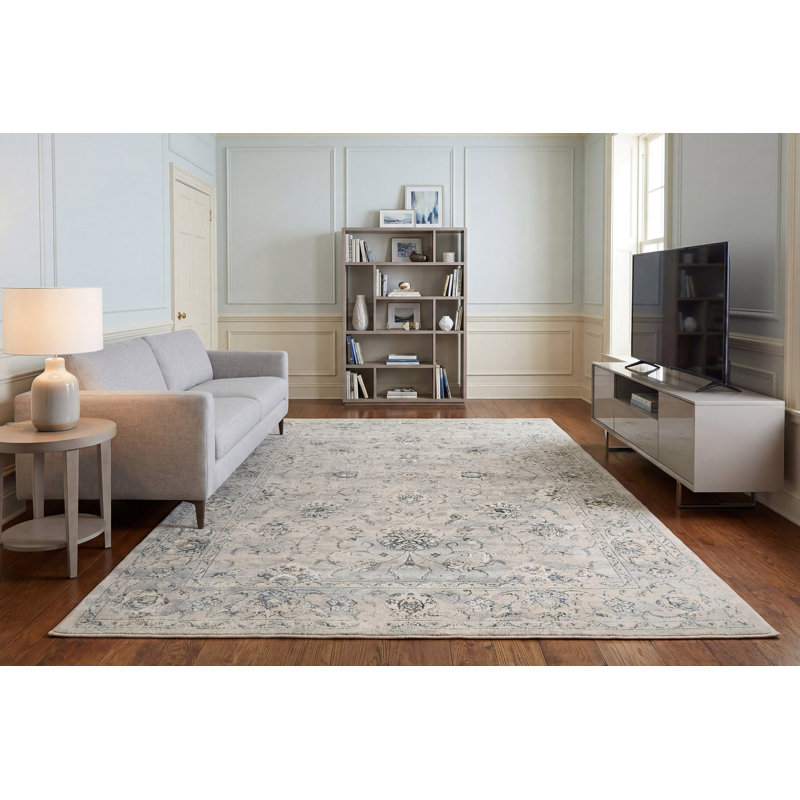 Tapis ovale gris à motif floral Attell, Rectangle 2 pi x 3 pi 11 po