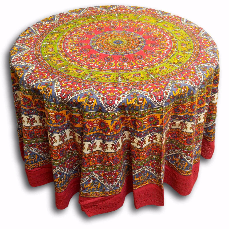 Mnatsagan Floral 100% Cotton Tablecloth Round, Red, 72" Round