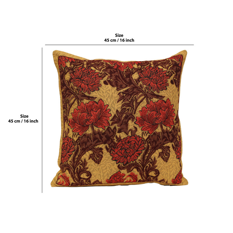 Hand Finished Floral Jacquard Cotton Polyester Square Pillow