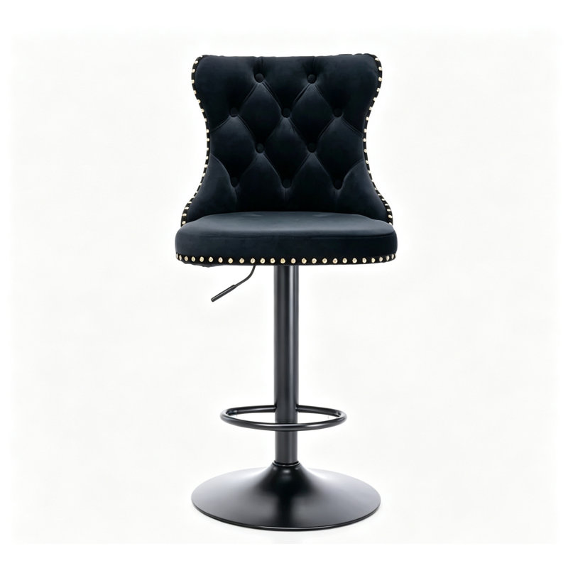Daijiah Swivel Upholstered Adjustable Height Counter Stool, Black, Black