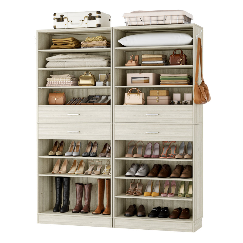 52" W Closet System With Drawers, White Oak