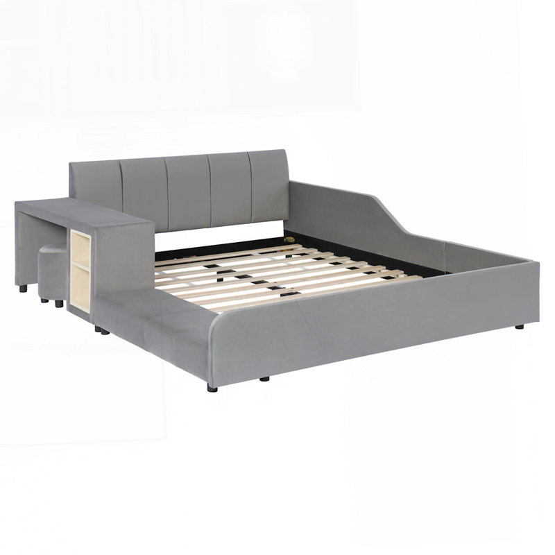 Lit tapissier au sol, Gris, Double
