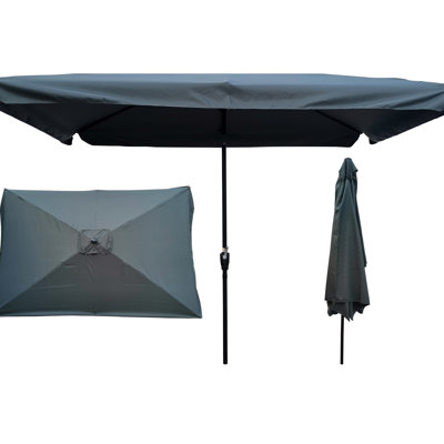 Parasol de patio 10 x 6,5 pi - tissu imperméable, toile de parasol ombragée grise 10 pi x 6,5 pi, inclinaison à bouton-poussoir,