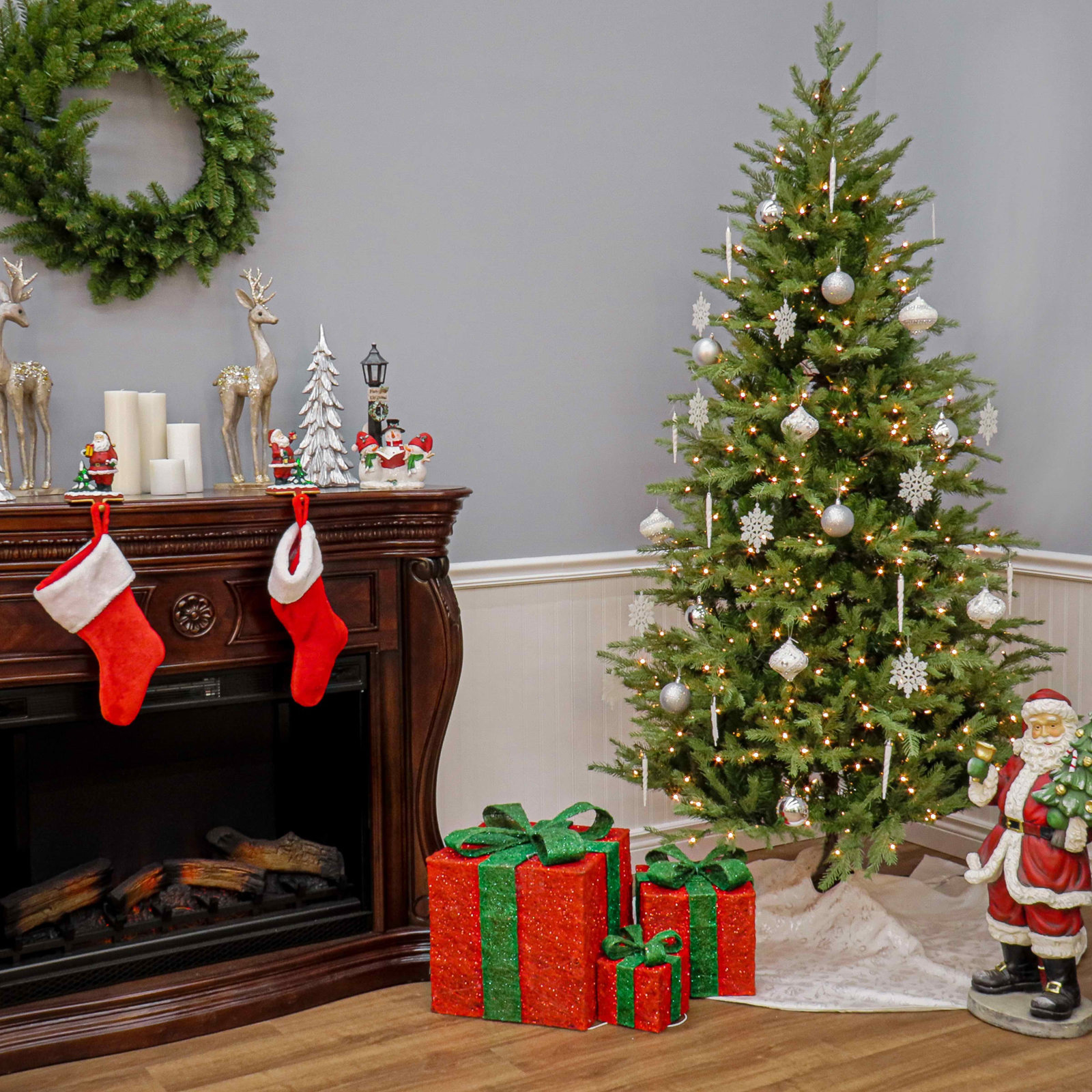 Nordic Flocked Pre-Lit Spruce Christmas Tree, 78" H