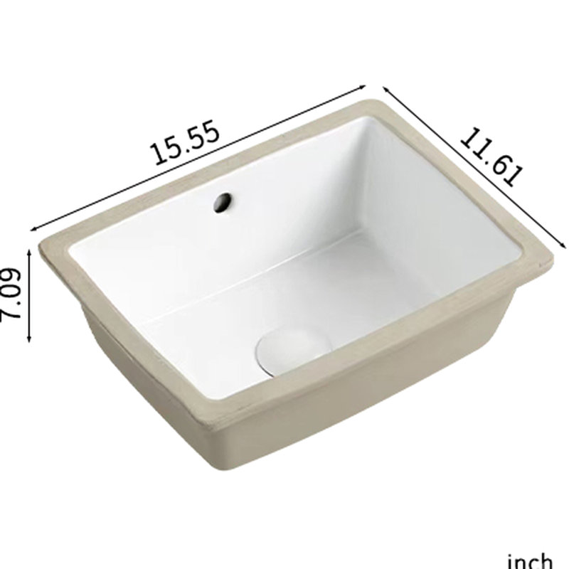 Undermount Bathroom Sink 16 Inch Rectangle, Low Absorption Ceramic, Temperature - , 15.54" Product Depth American Design Wash Basin, White Porcelain, 1.77" Drain Hole, Smooth Surface