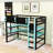 Wooden Loft Bed with Desk, Shelving, Charging Ports, and LED Lighting-154481301-154481291
