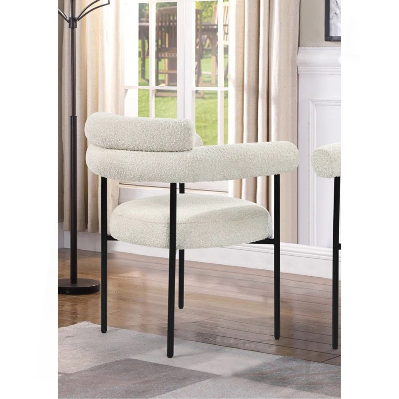 Ensemble de 2 chaises de cuisine en tissu avec accoudoirs et fauteuil rembourré Boucle, Crème, Noir