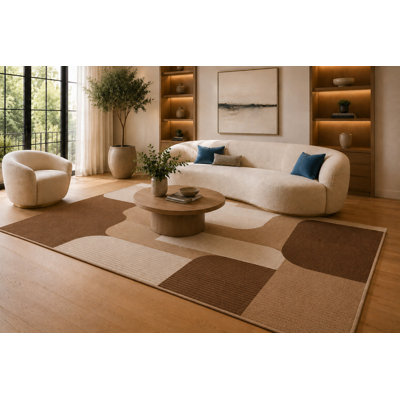 Grand tapis incurvé brun et beige 6 pi 7 po x 9 pi 10 po pour salon, tapis moelleux à poils courts avec envers en silicone antidérapant, décoration de plancher pour la chambre à coucher, la salle à manger et le bureau personnel