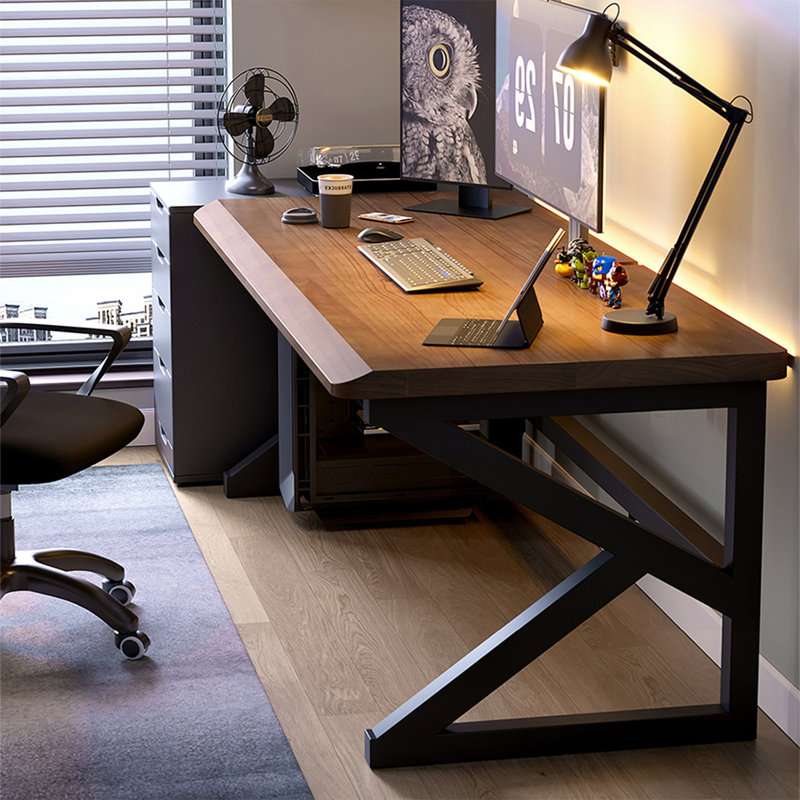 Black Rectangular Solid Wood desk, 29.53" H x 86.61" W x 27.56" D