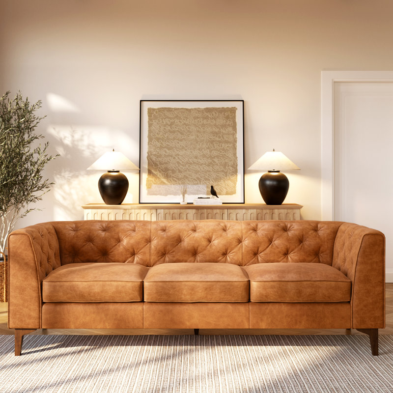 Peale 89'' Full-Grain Genuine Italian Leather Sofa, Cognac Tan