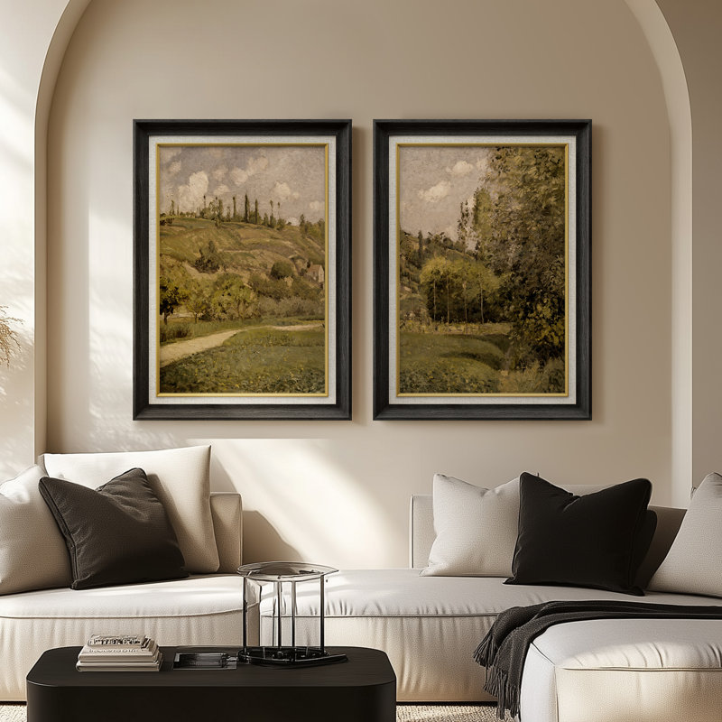 Ensemble de 2 œuvres d'art encadrées de qualité supérieure sur toile de qualité supérieure avec cadre de 26 po x 36 po, Noir