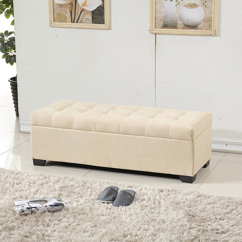 Banc de rangement rembourré en bois beige, Beige