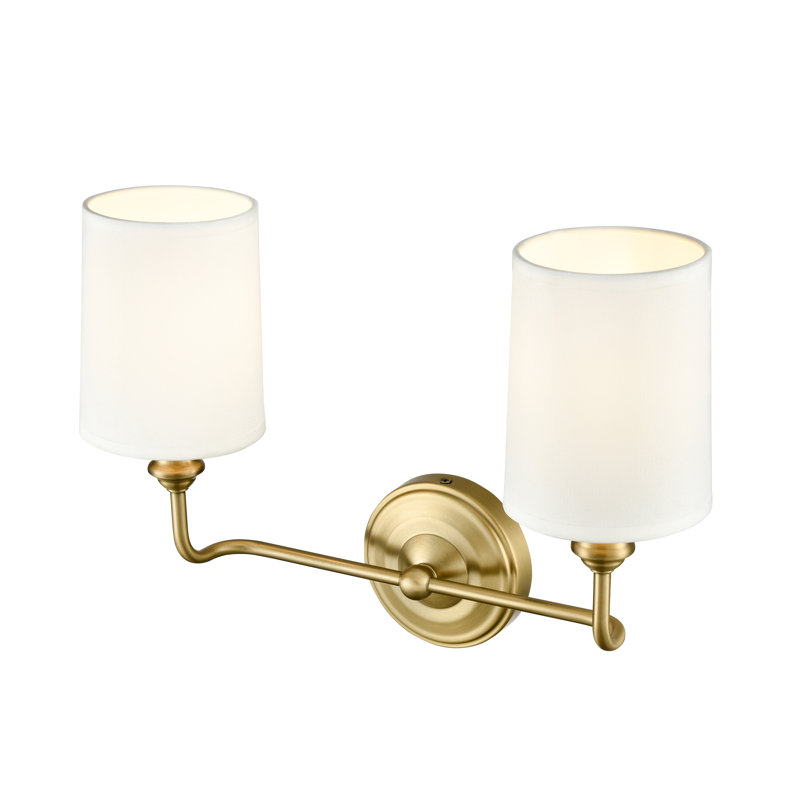 Winston Porter Tywonda 2 Light Vanity with White Fabric Shade, Vintage Brass