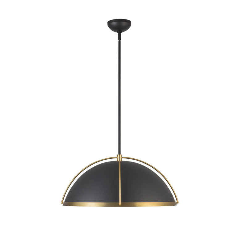 Luminaire suspendu 1 lumière 17,6 po Lucai - semi-mat noir avec accent laiton brossé - abat-jour noir semi-mat